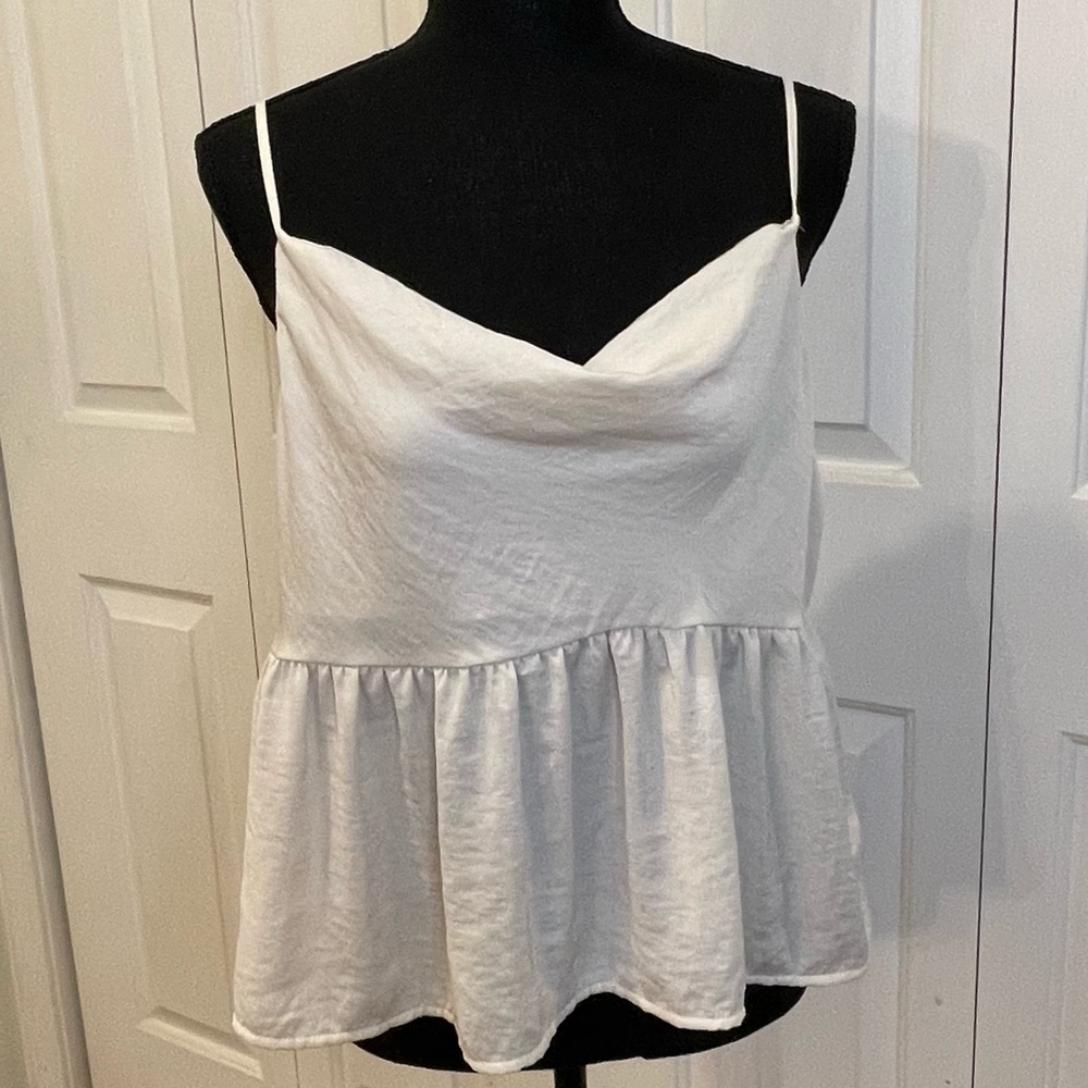 American Eagle Silky Peplum Camisole Top - Ivory Large L